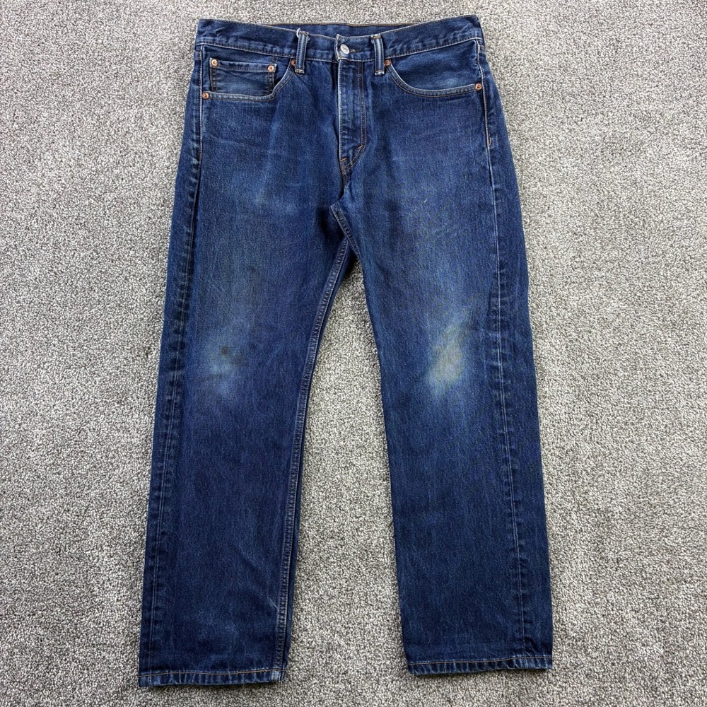 Levi's 505 Jeans Mens 34x29 Blue Dark Wash Denim Straight Leg Regular Fit
